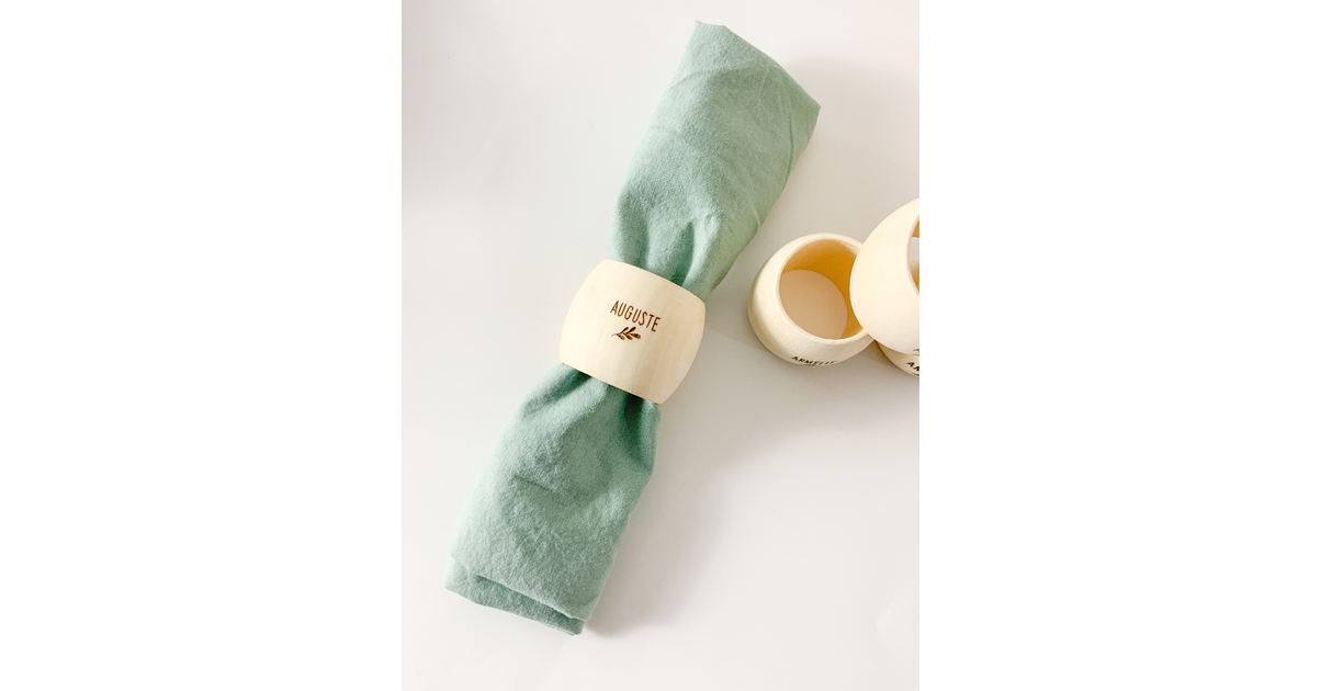 Rond de serviette en bois, motif feuille, personnalisé prénom - Bois